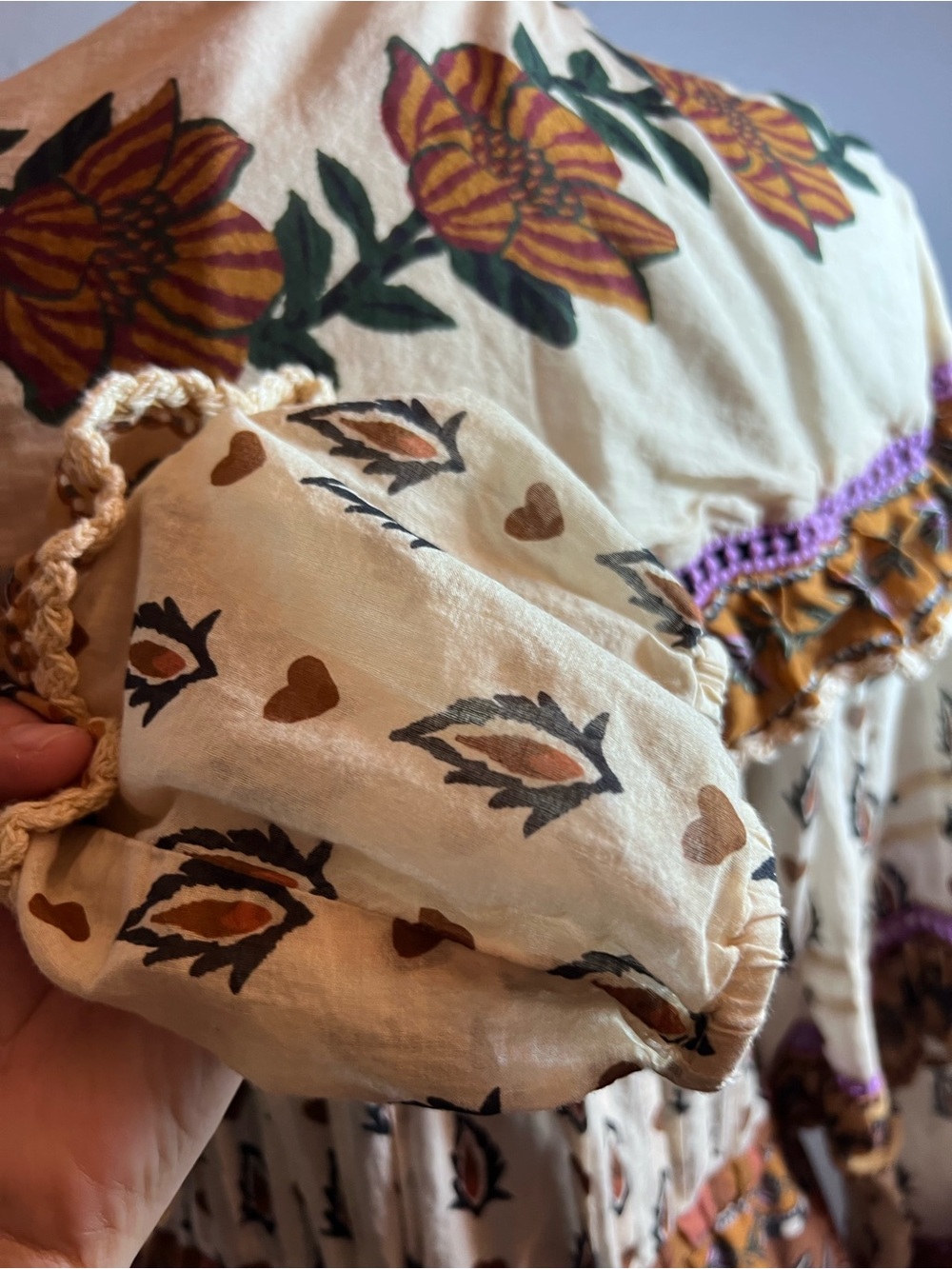 FARM Rio Cream and Brown Floral Tiered Mini Dress with Purple Accents - Picture 4 of 5